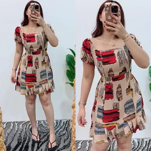 Grosir Natalia | Dress Bahan Rayon Motif Casual Baju  Midi  Wanita  Pendek Mini Abstrak