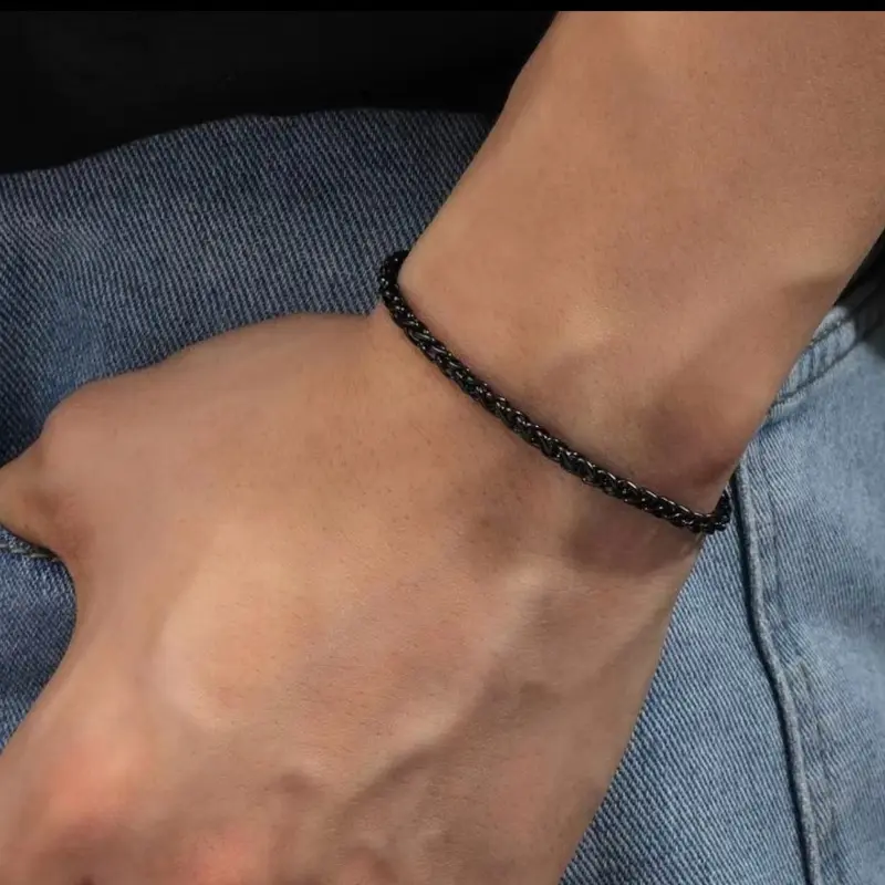 Gelang Titanium Tulang Naga Hitam Silver Kecil Anti Luntur Anti Karat Pria Wanita - Bracelets 7