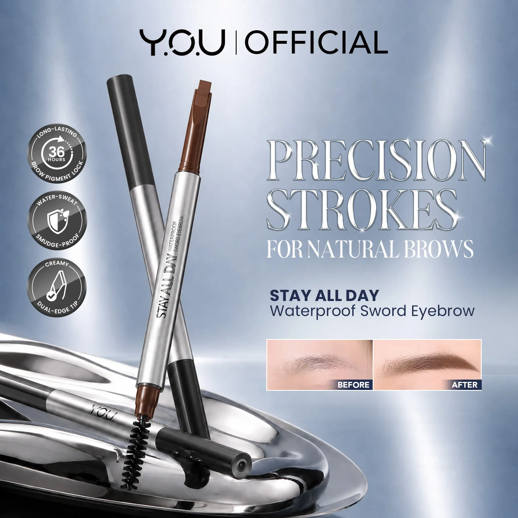 [NEW LAUNCH] YOU Stay All Day Waterproof Sword Eyebrow | Alis Natural | Alis Hair Stroke | Waterproof | Smudgeproof | Alis Tahan Lama | Beginner Friendly | Dual-Edge | Presisi Pensil Alis Natural Waterproof Pigmented Tahan Lama Makeup Mata