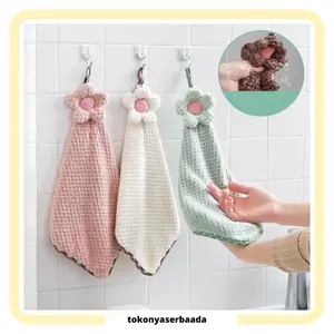TSA (COD) Hand Towel  Premium Lap Tangan Coral Motif Polos Bunga Besar Kain Lap Tangan Model Gantung Handuk Tangan Handtowel