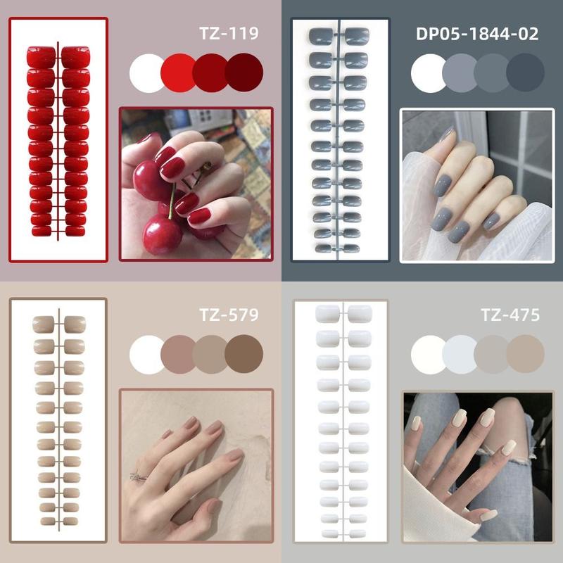 Product Introduction of 24pcs Solid Color Short Square Head False Nails Hot Sale Full Cover Ballerina Nail Tips Detachable Manicure Tool Glossy Wearable Fake Nails for Women 9