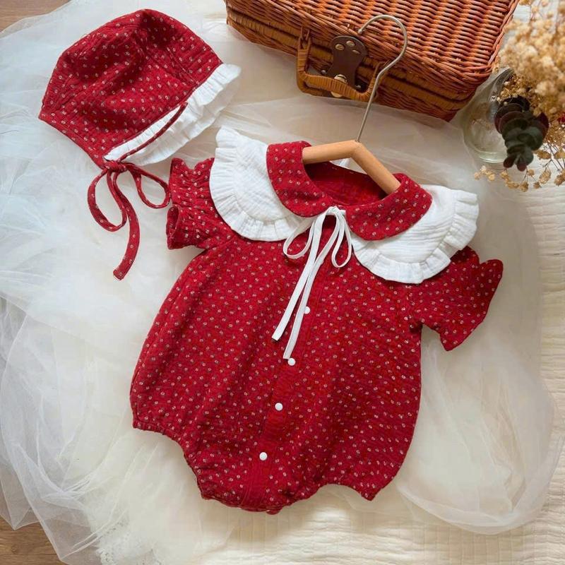 Tặng mũ + yếm Bodysuit Body chip cho bé gái vải xô muslin Áo liền quần mùa hè bé gái SLH234