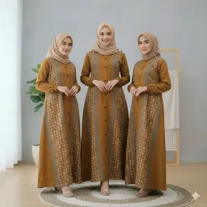 Gamis twill ORI premium Floy Kancing Kerah Muslim Cantik Kantong  Wanita Nyaman Panjang Flannel Motif Maxi