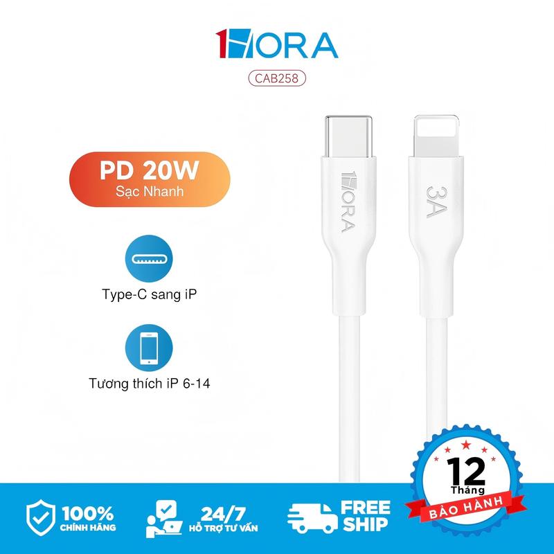 1HORA CAB258 1M Dây cáp sạc nhanh PD 20W Type C to Lightning thích hợp cho IP 11, 12, 13, 14 Pro Max Silicone cao cấp