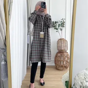 Kareen - Flanela Tunik Stripe Bahan Flanel Atasan Motif