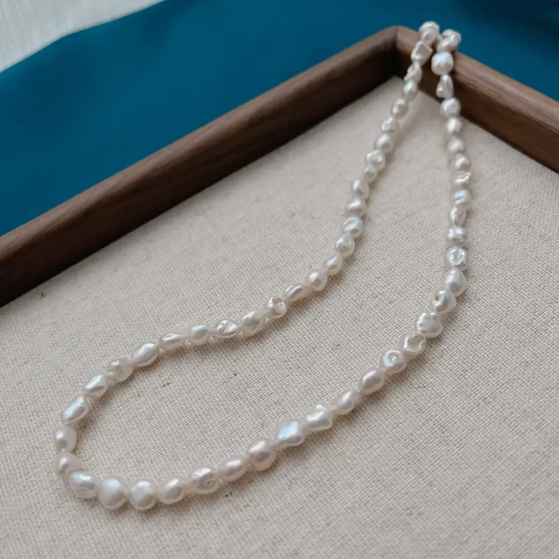 [MÃ DC121] Dây Chuyền Ngọc Trai Nước Ngọt Size 3-4ly Dáng Dị Dài Trendy 0