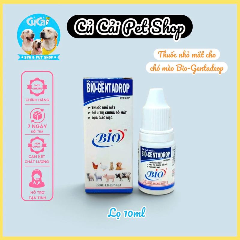 BIO Gentadrop Chai Nhỏ Mắt Cho Chó Mèo, Trị Chứng Mắt Đỏ, Đục Giác Mạc - Lọ 10ml