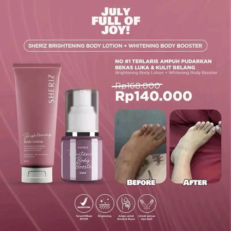 SHERIZ BRIGHTENING BODY LOTION Melindungi dari sinar UV mencerahkan dan memudarkan bekas luka