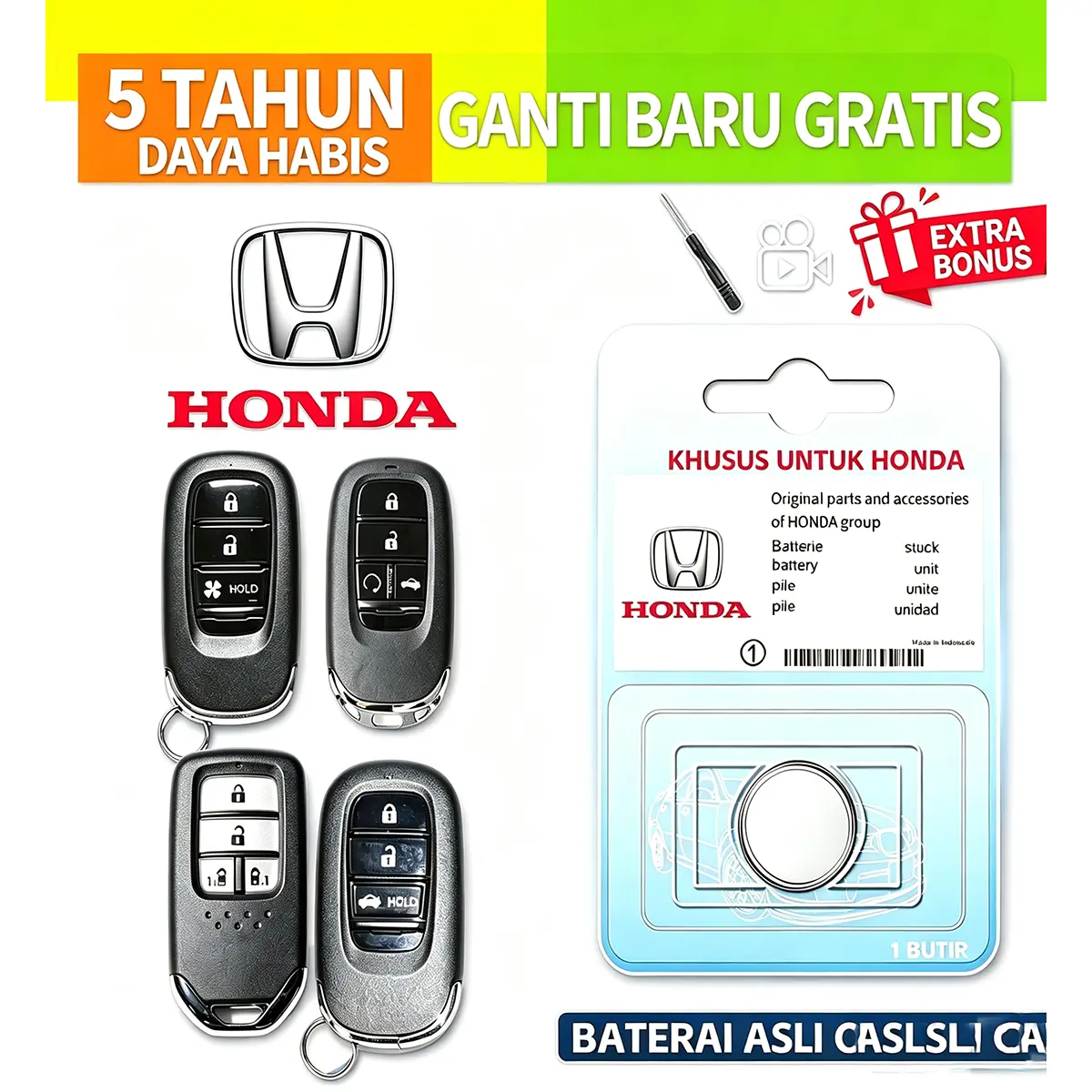 NEWONE Baterai Remote Kunci Mobil HONDA Brio HRV CRV BRV Civic City Accord Freed Odyssey CR2032 Original - 1 PCS Free Obeng