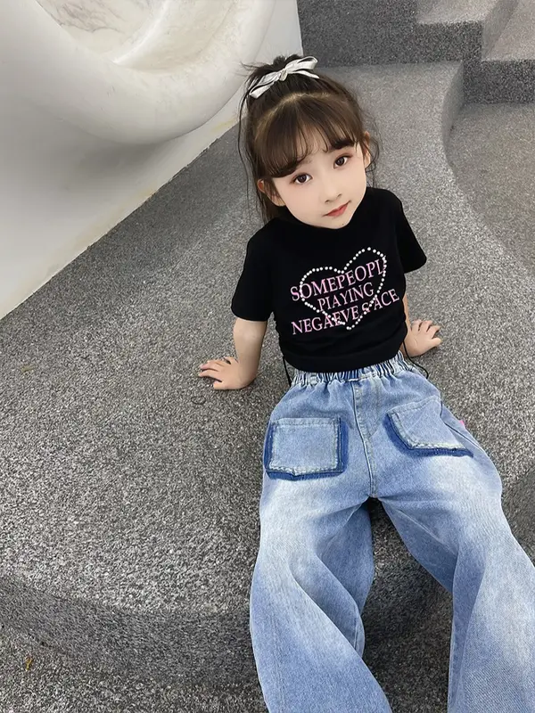 Setelan Jeans Anak Perempuan One Set Celana dan Kaos Korea Style 2-8 Tahun 4