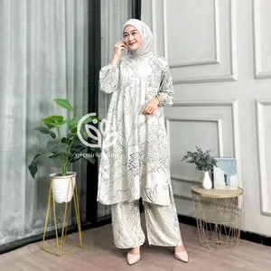 one set tunik clara rayon batik premium jumbo rempel busui atasan bawahan wanita celana kulot panjang adem tebel nyaman