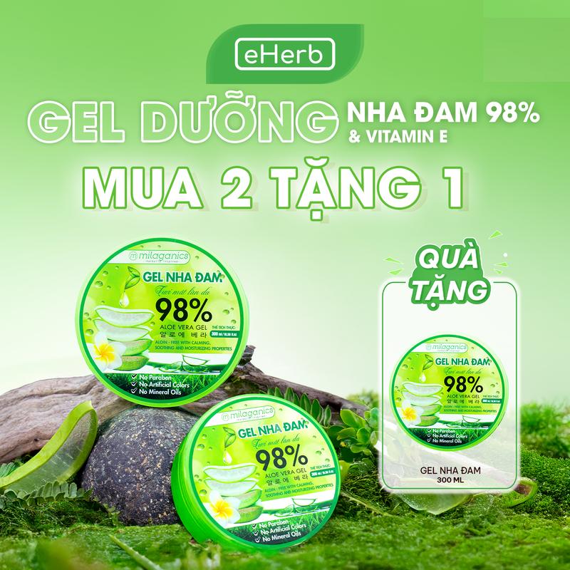 Combo 2 Gel Nha Đam Lô Hội Dưỡng Ẩm Cấp Nước Làm Mềm Phục Hồi Da Từ Nha Đam Tươi Dành Cho Da Khô MILAGANICS - Aloe Vera Soothing Gel 98% Đắp Mặt Nhả Nắng Dưỡng Da Skincare Nữ Women Làm Đẹp Chăm Sóc Da Dành Dưỡng Ẩm Da Ủ Tóc Gel Làm Đẹp Da