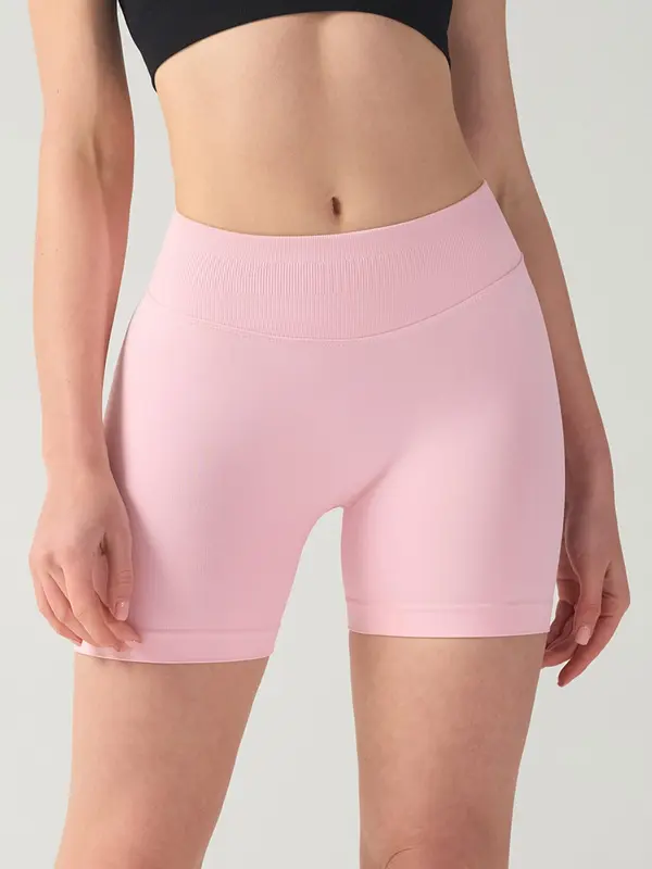 Women's Solid Color High Waist Gym Shorts, Casual Comfy Breathable Seamless Skinny Shorts for Yoga Gym Workout Running Cycling, Ladies Sportswear for All Seasons 8