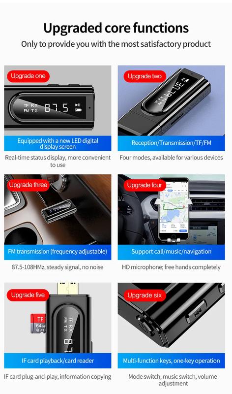 Product Introduction of Penyesuai Bluetooth, Goojodoq, dalam 1, untuk kereta, dengan USB dan Penerima FM, Main balik MP3, audio Aux, Keluaran Dwi, Pemancar Stereo, Skrin Digital 5.0 11