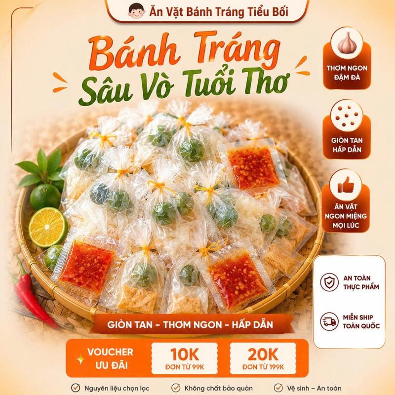 Combo 10 Gói Bánh Tráng Sâu Vò Tiêu Bối, Kèm Tắc Hòa Quyện