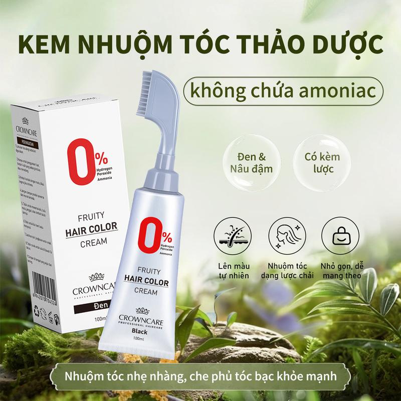 CrownCare Kem nhuộm tóc che phủ tóc bạc|Dạng lược CC|Kem nhuộm hương trái cây giúp làm đen tóc bạc|Có lược nhuộm tích hợp|Không chứa SLS & không amoniac