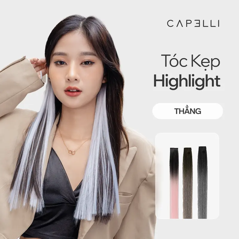 (1 Sợi) Tóc Giả Kẹp Highlight CAPELLI Thẳng Ombre 60cm 0