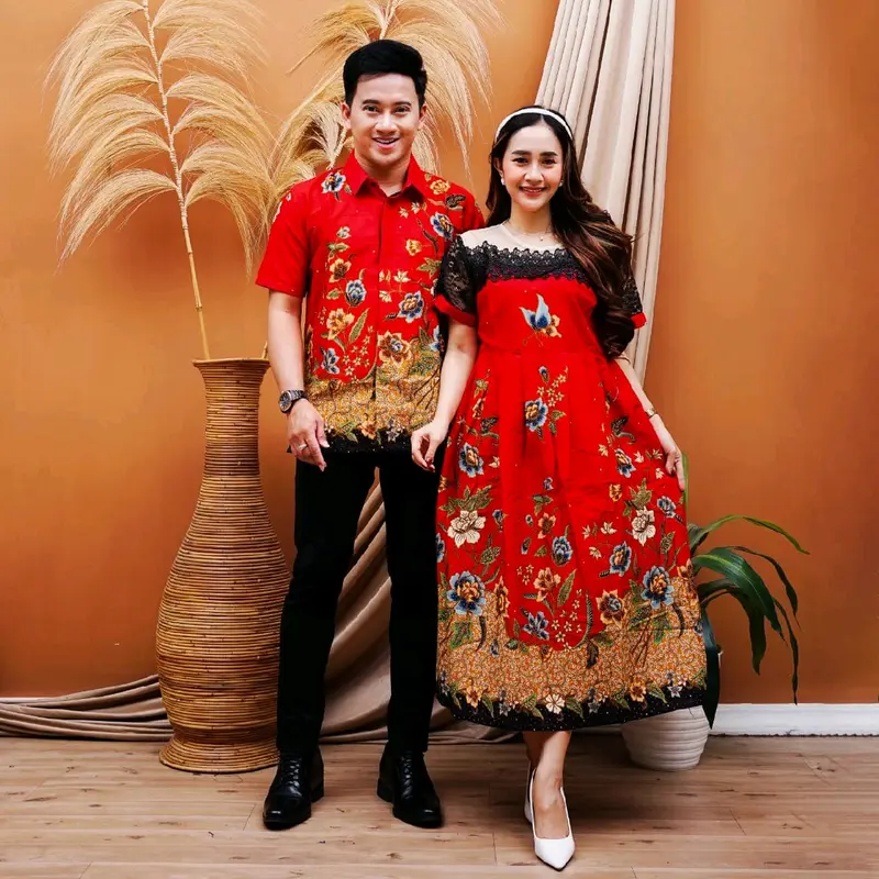 Couple dress batik kombinasi tile dan bruklat bawah lutut ( harga sudah termasuk couple ) 8
