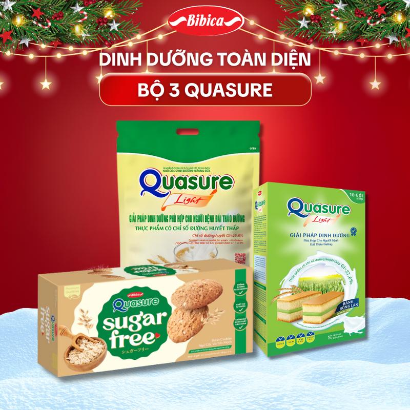  Combo Dinh Dưỡng Toàn Diện Quasure BIBICA Gồm Ngũ Cốc 400g Bánh Quy Không Đường Yến Mạch 128g Bánh Bông Lan Cốm Dâu 126g 
