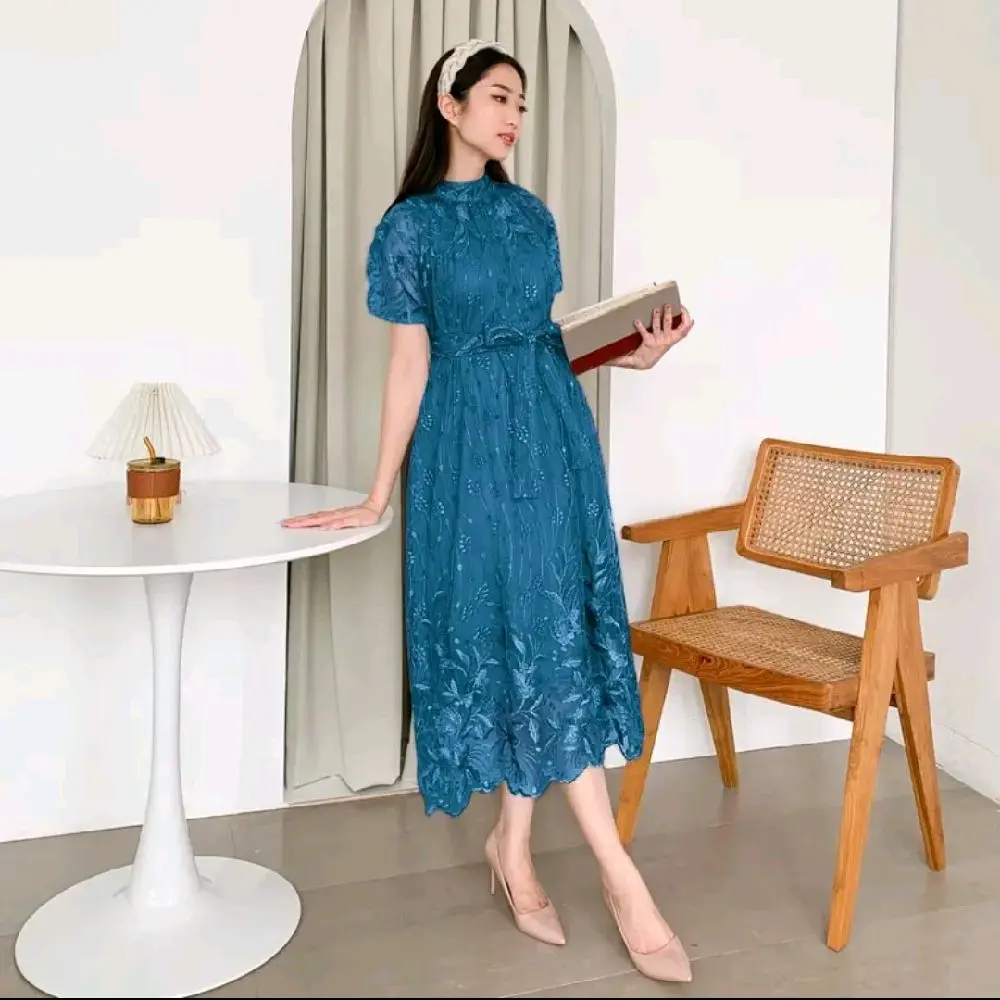 4 Ukuran M L XL XXL Dress Annabelle Fashion Pakaian Wanita Dress Brukat Terbaru Dress Pesta Mewah  Kondangan  / Bisa Cod