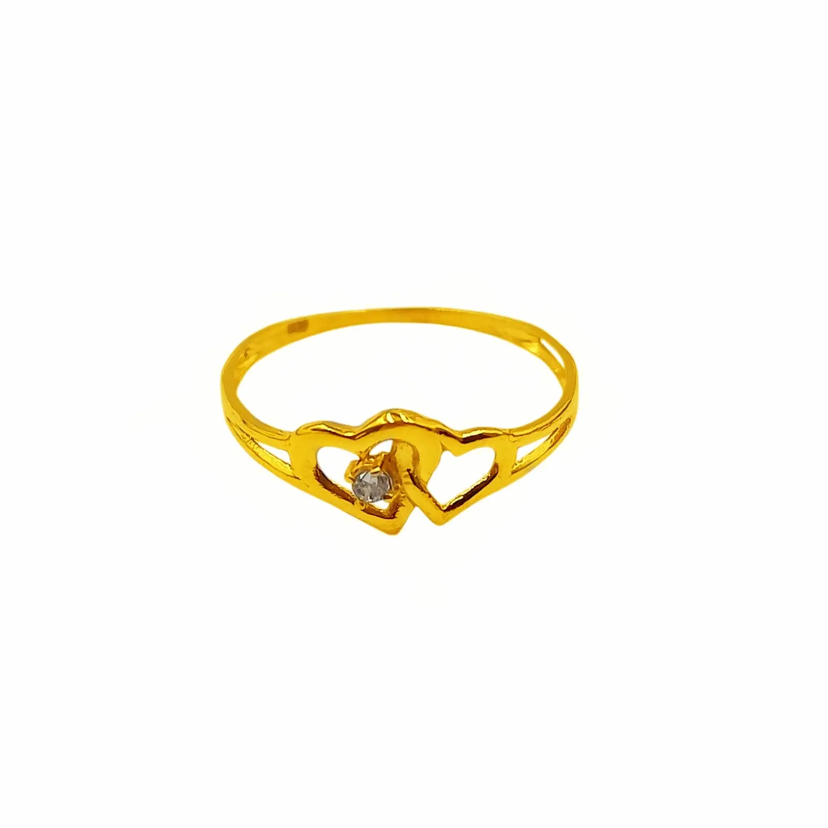 Marina Goldsmith 916 22k Gold Hollow DUO Heart Ring With Zirconia