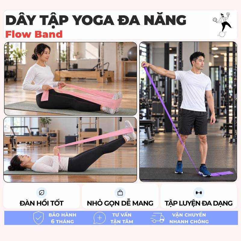Dây kháng lực dài flow band đàn hồi tập yoga, gym.