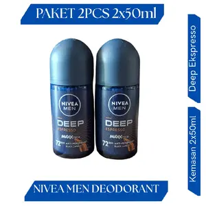 PAKET 2Pcs, Nivea Men Deodorant Roll On DEEP EKSPRESO 2x50ml
