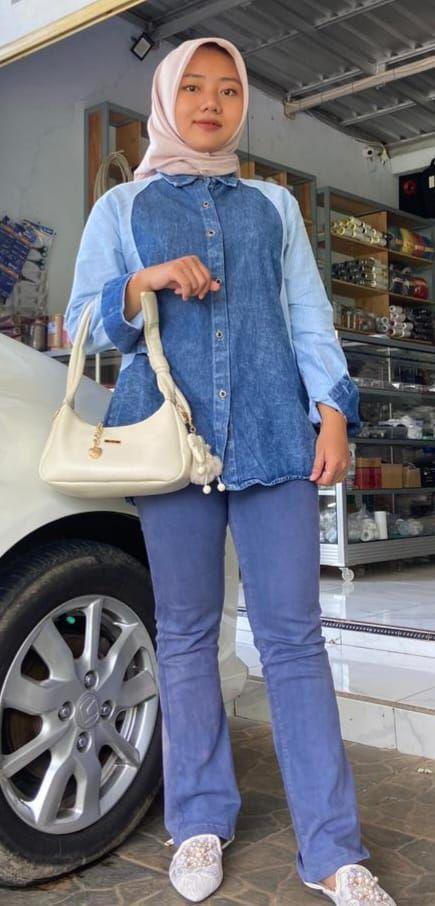 MS KEMEJA JEANS MANDA KOMBINASI SALUR TERBARU RLjeans