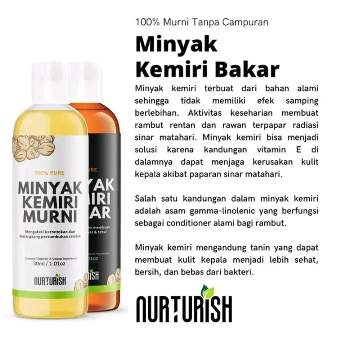 Nurturish Minyak Kemiri Bakar & Murni 60ML - Rambut Sehat , Perawatan Rambut Rontok
