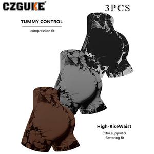 CZGUKE conjunto de 3 pzas de shorts deportivos para mujer con efecto tie-dye, ajustados, realzan el glúteo y son de cintura alta; estilo sin costuras tipo botín para ciclismo, ideales para yoga y gimnasio; shorts deportivos para ejercicio y yoga