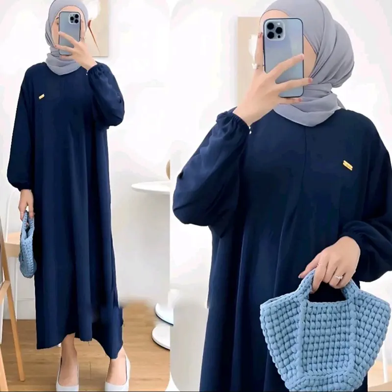 Dress  crinkle airflow Premium Terlaris/ Gamis Busui / Gamis Lebaran Terbaru Muslim Hijau Panjang 3