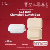 Gambar 50pcs Ecoplease 6x4" Bagasse Clamshell Lunch Box Home Compostable Ecofriendly Ramah Lingkungan Biodegradable Ampas Tebu - Putih dari Ecoplease Home Compostable Kota Tangerang Selatan 1 Tokopedia