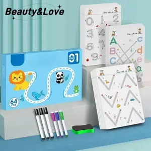 64 Pages Reusable Magic workbook/Magic Workbook belajar menulis Buku Edukasi Anak/activity book / dot reusable pen Pena Stationery Note Penghapus Tinta SNI