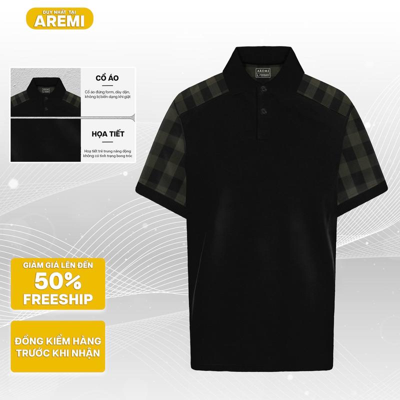  Áo polo nam tay ngắn cổ trụ phối caro AREMI vải cotton cá sấu co giãn 4 chiều cao cấp APL0008 Menswear Ngắn Tay Cộc Tay Có Cổ 