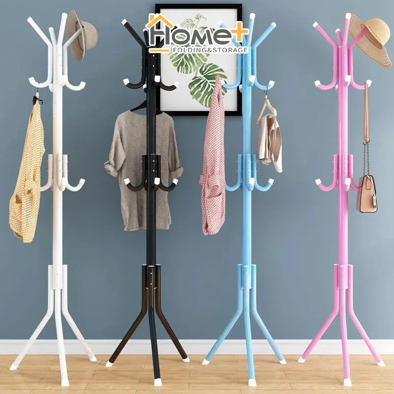 (HOME+) 12 Hooks Clothes, Hat, and Coat Rack - Floor Standing Organizer with Smooth Stainless Steel, Space-Saving Design, and Stable Structure