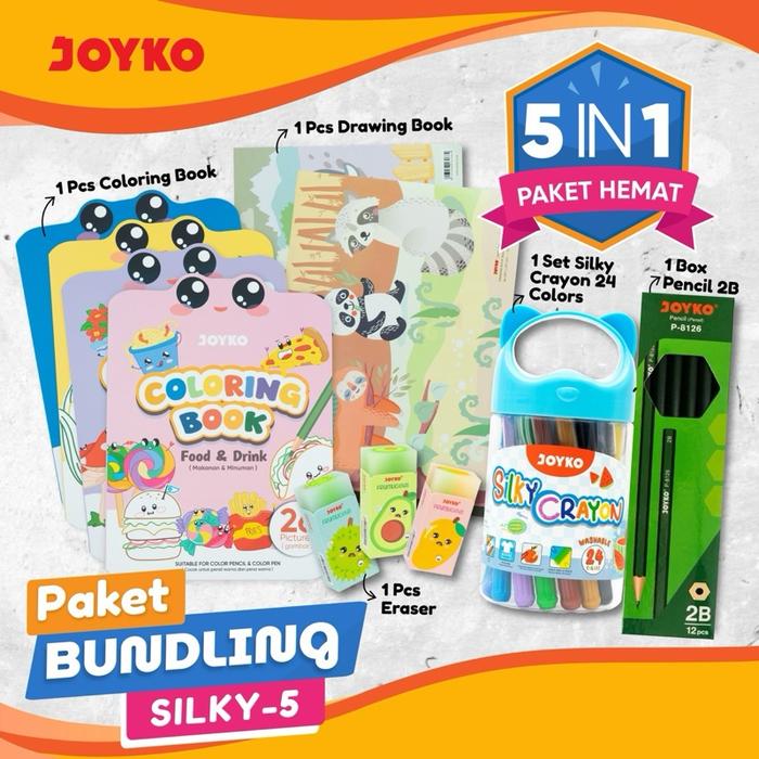 Gambar JOYKO 5 in 1 Paket Bundling Mewarnai Silky Krayon 24 Warna + 1 Pc Buku Mewarnai + 1 Pc Buku Gambar + 1 Box Pensil 2B + 1 Pc Penghapus dari Joyko Indonesia Kota Administrasi Jakarta Utara Tokopedia