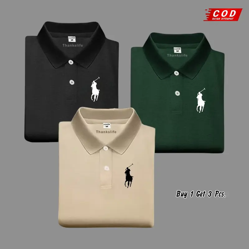 Paket 3 Pcs Kaos Polo Shirt Kerah Polos / Kaos Polo Pria Lengan Pendek Premium Quality 8
