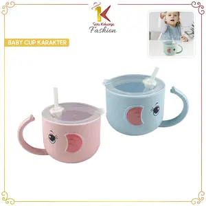 C382 Cangkir Anak Karakter Kartun Anti Tumpah Bahan Jerami