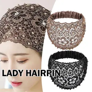 1PC Bandana Rajut Korea Fashion Ladies Faux Pearl Hollow Flowers Decor Bohemian Style Headband