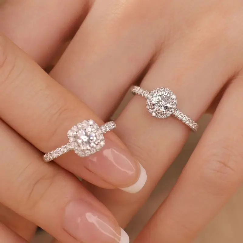 Cincin Tunangan Wanita Bulat Classic Round Engagement Ring Diamond Moissanite Perhiasan Cewek Lapis Emas Adjustable 3