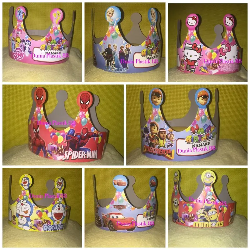 HARGA/PACK isi10pcs TOPI kertas MAHKOTA karakter anak perlengkapan souvenir ultah ulang tahun birthday 1