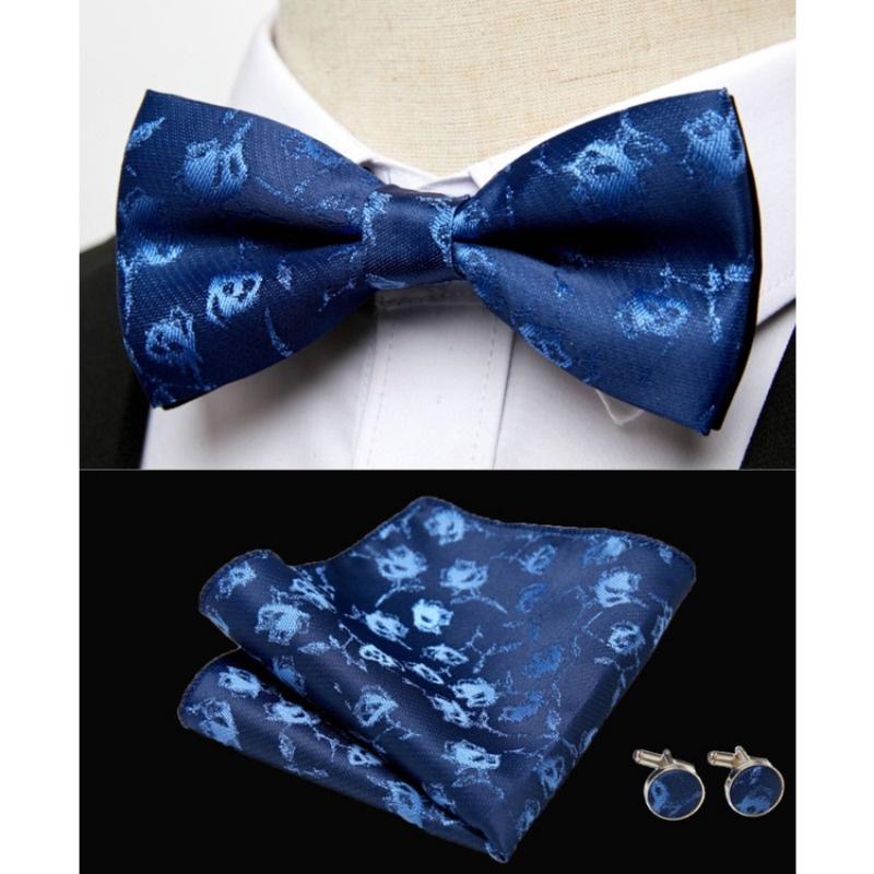 Product Introduction of 10114Men's Bowtie Pocket Square Cufflinks 3pcs Set Groom best man emcee host formal suit trendy bow tie suit 11
