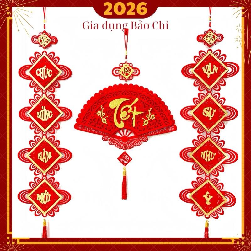  Combo Khánh Treo Và Chữ Tết Vạn Sự Như Ý Trang Trí Tết 2026 Chất Liệu Vải Nỉ Nhung ,Tặng Móc Treo Tường  Decor Phòng Tranh 