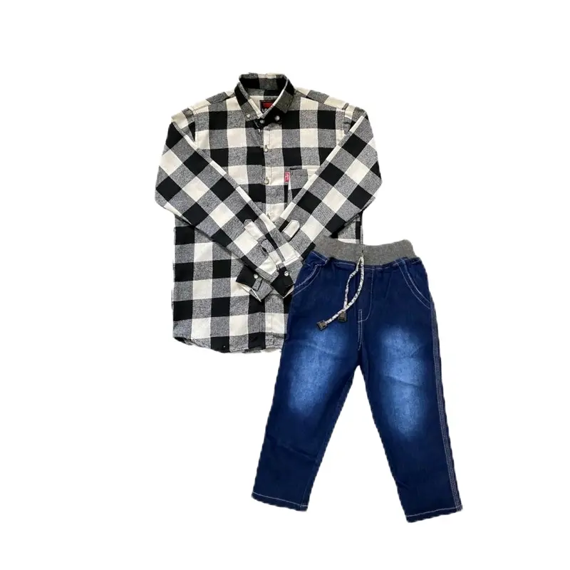 setelan anak kemeja katun flanel distro premium quality dan celana jeans biru muda usia 1-10 tahun 5