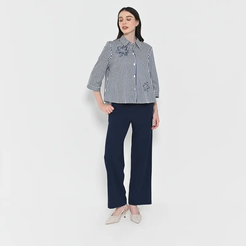 Neu'Mor Floral Striped Shirt - 767A Dark Blue 4