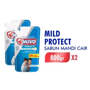(2 pcs) Nuvo Family Sabun Mandi Cair Mild Protect Biru Kemasan Baru Pouch 800gr Bodywash