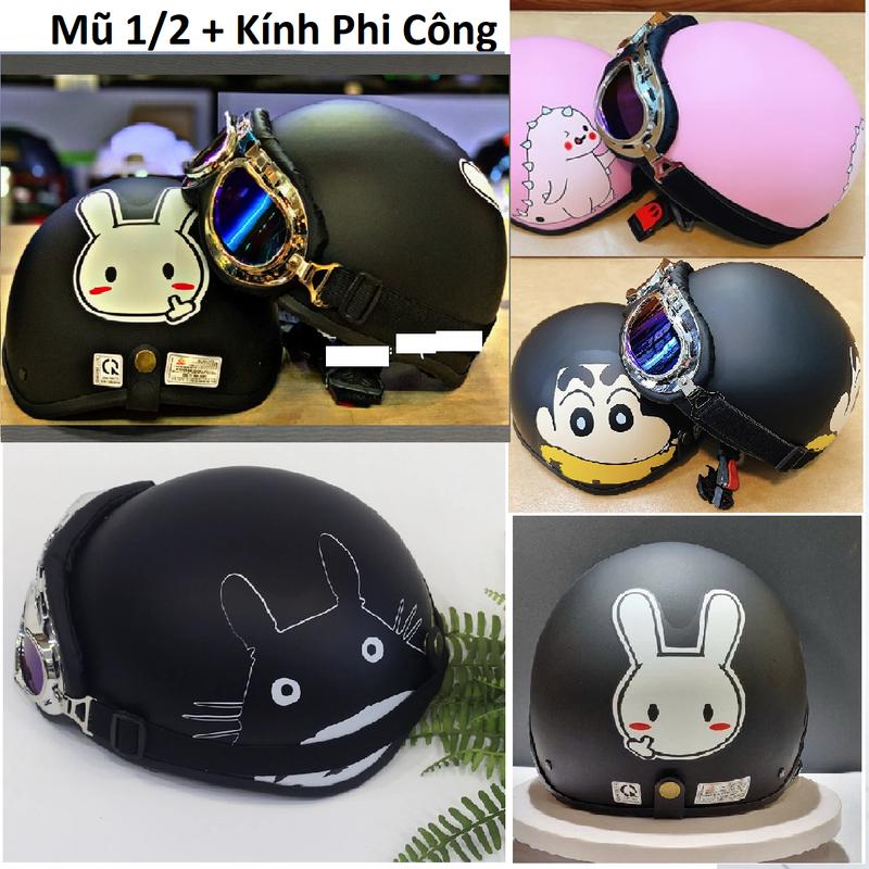 Mũ bảo hiểm nửa đầu kính phi công  nón bảo hiểm 1 2 Cao Cấp có kính dễ thương nhiều Hình cho nam nữ 
