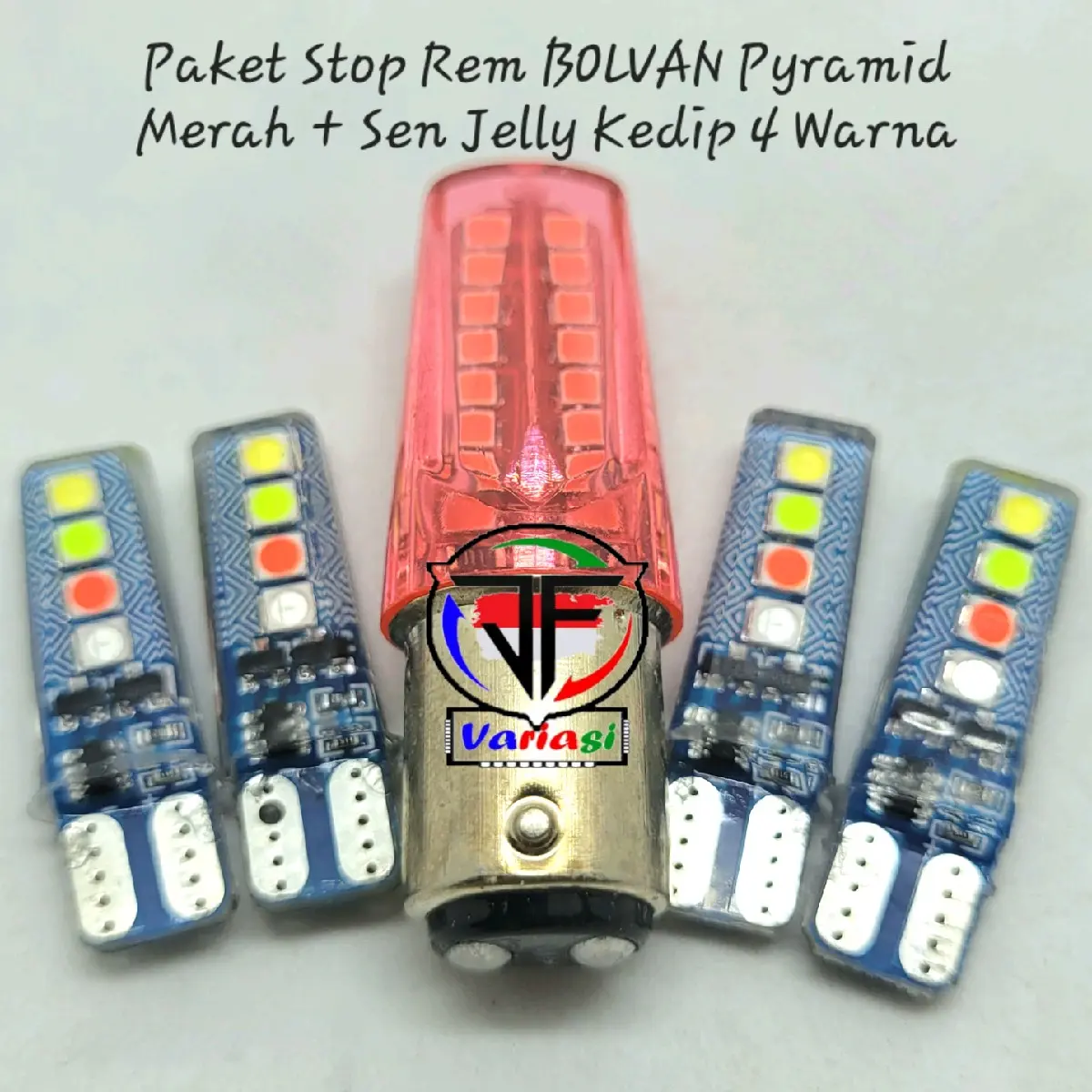 Paket Lampu Stop Rem Pyramid Bolvan Warna MERAH LED & Lampu Sein Sen Depan Belakang Jelly RGBW 4 Warna Running Flash DC 12 Volt Universal Car
