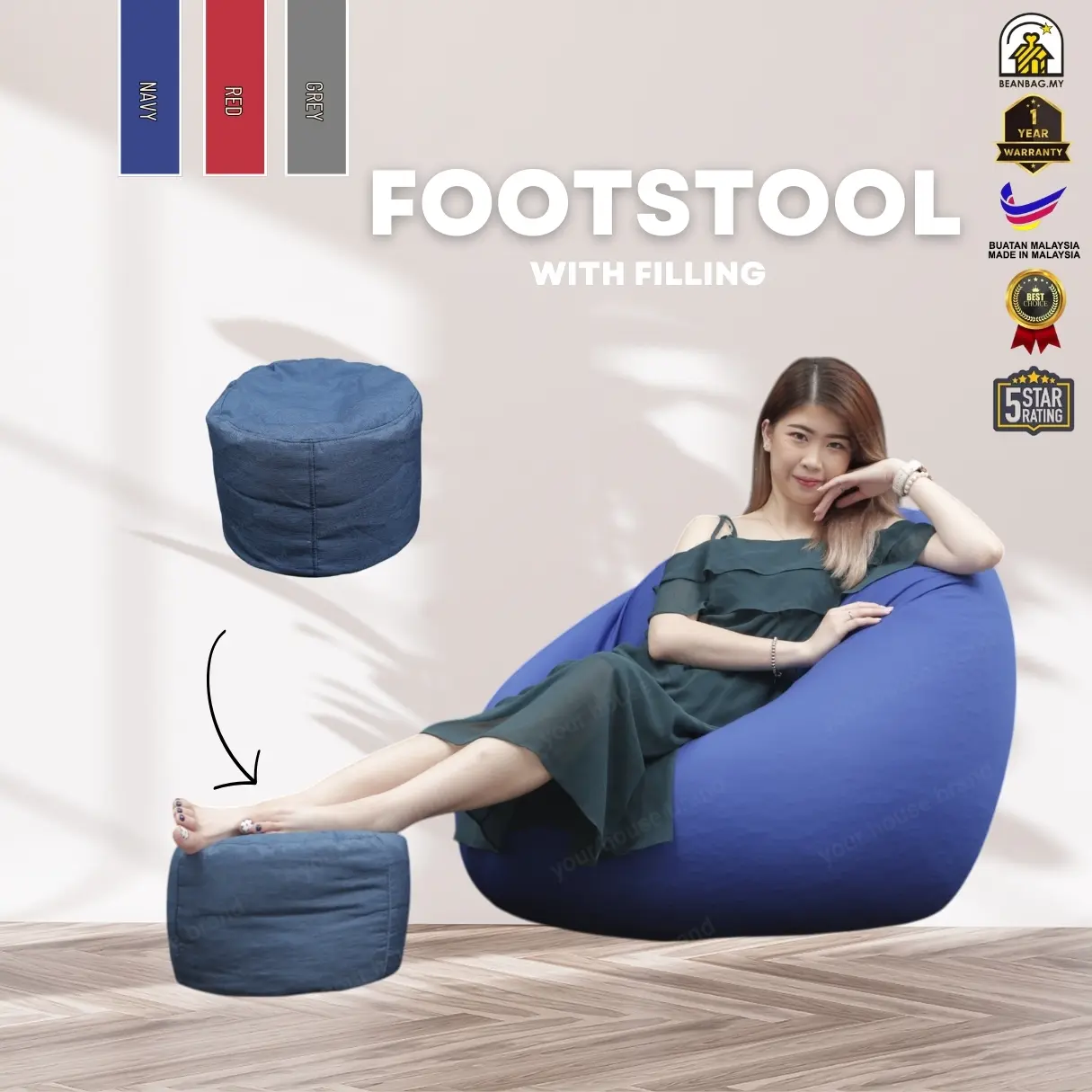 Bean Bag Footstool Stool Untuk Kaki Duduk Siap Filling Sofa Living Room Chair Furniture kerusi Beanbag Footrest Ottoman