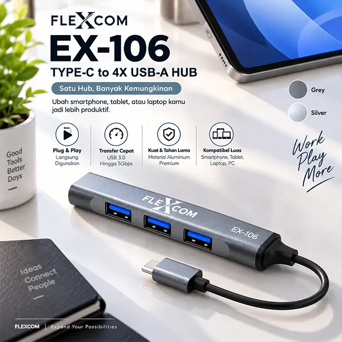 Flexcom TypeC to USB hub extender 4 in 1 multi interface adapter universal